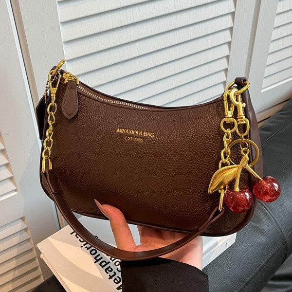 Cherry Charm Crescent Shoulder Bag – Coffee Brown